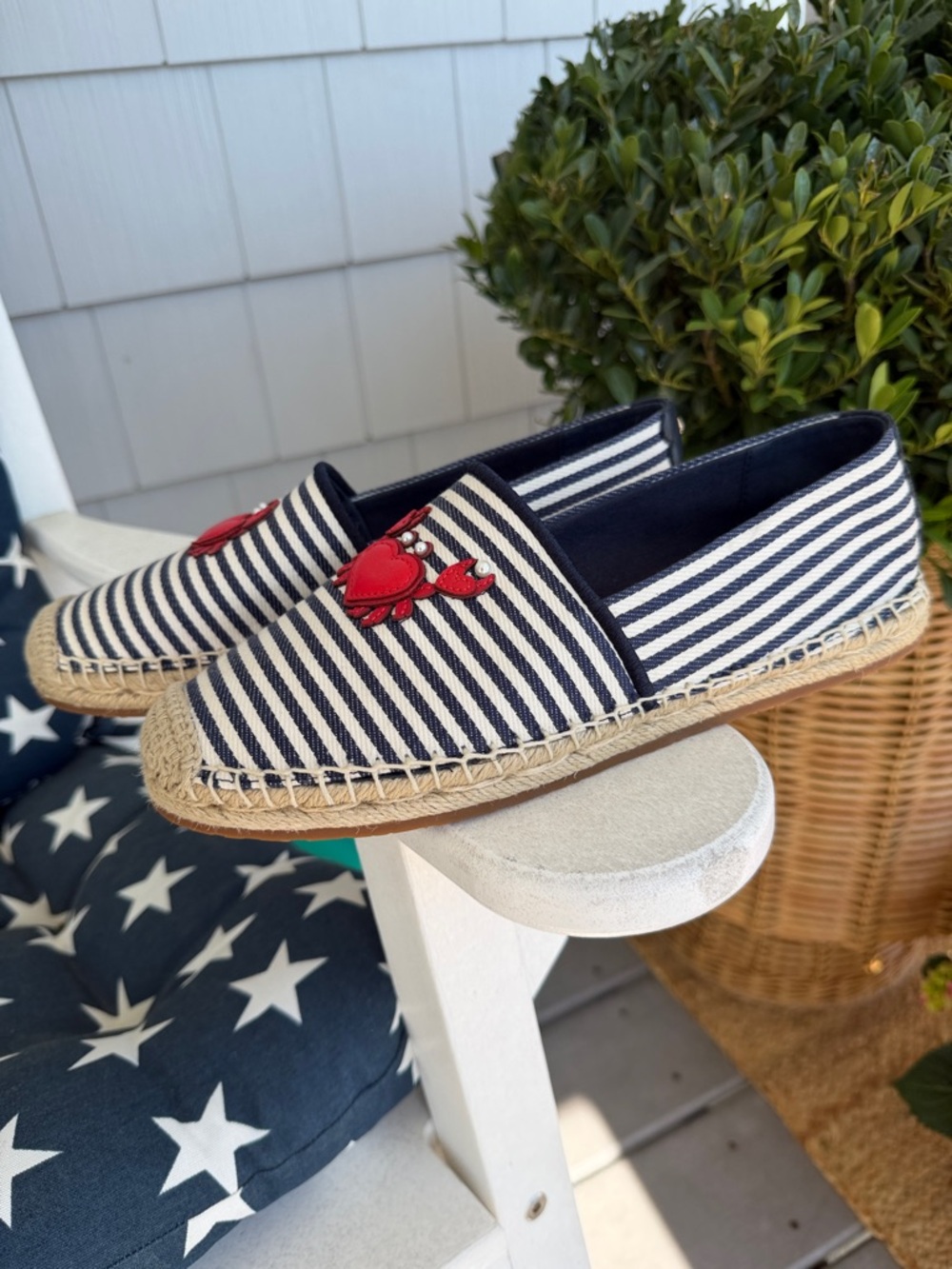 kate spade Navy and White Striped Slip-On Flats with Red Crab Embellishments - Picture 6 of 7